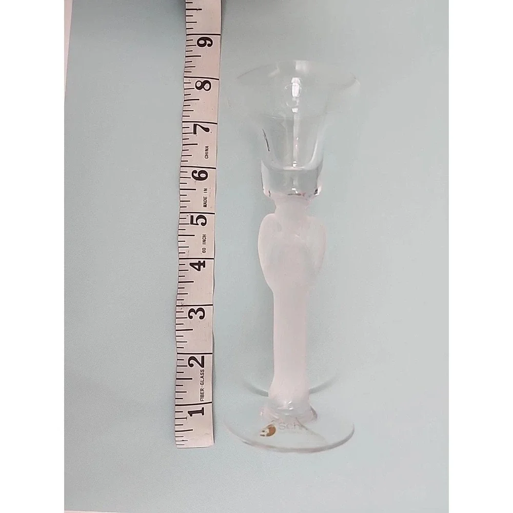 Schmid Folio Of France Hand Blown‎ Frosted Angel Candle Stick Set Of 2- Vintage